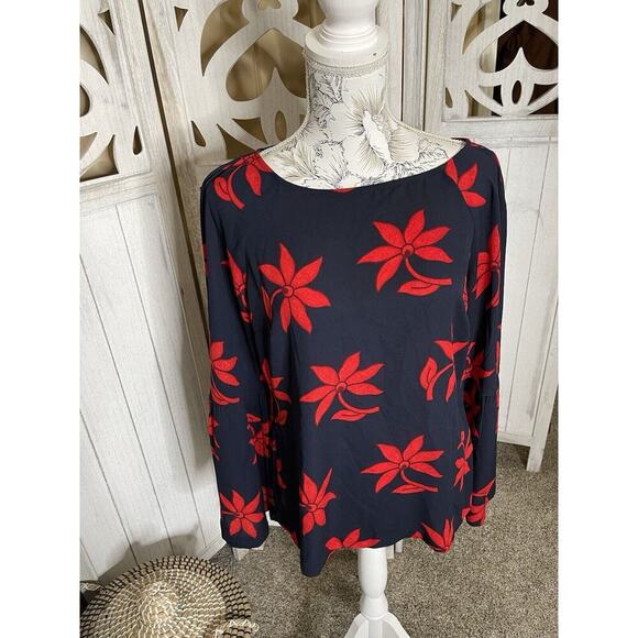 BANANA REPUBLIC Women’s Red Floral Navy Top Size Small Career Flowy - Picture 1 of 9
